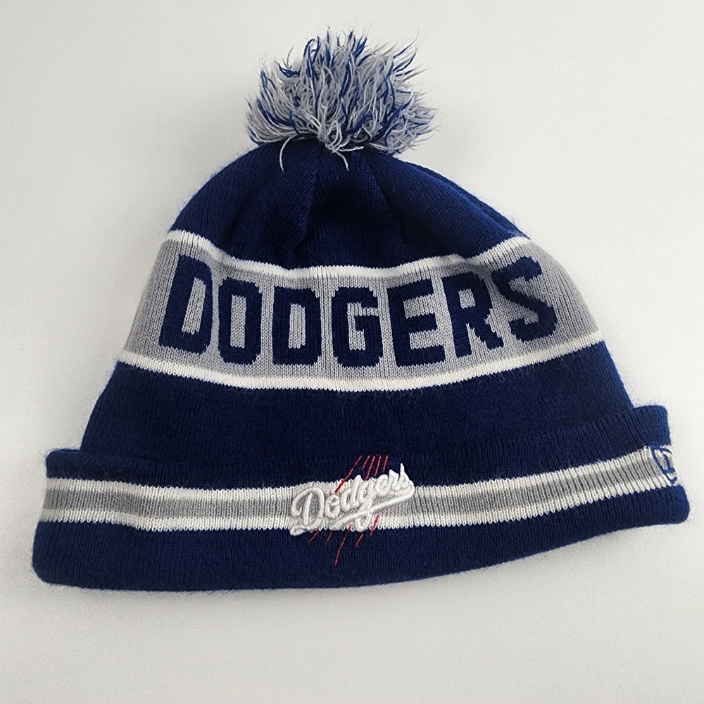 New Era LA Dodgers Pom-Pom Beanie - One Size, Blue & Grey, Sporty, Streetwear